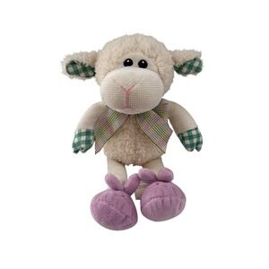 Pier 1 Imports Lamb Plush Sheep Pearl Plaid Accents Purple Feet Soft Easter